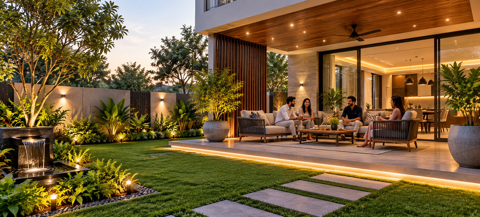Home golden hour patio gathering