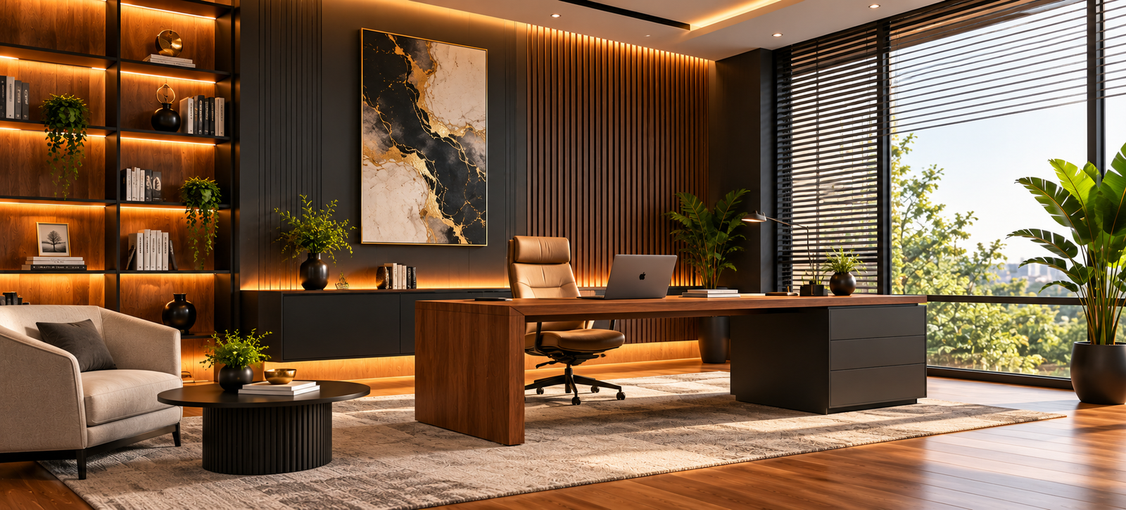 Home modern luxury home office with greenery