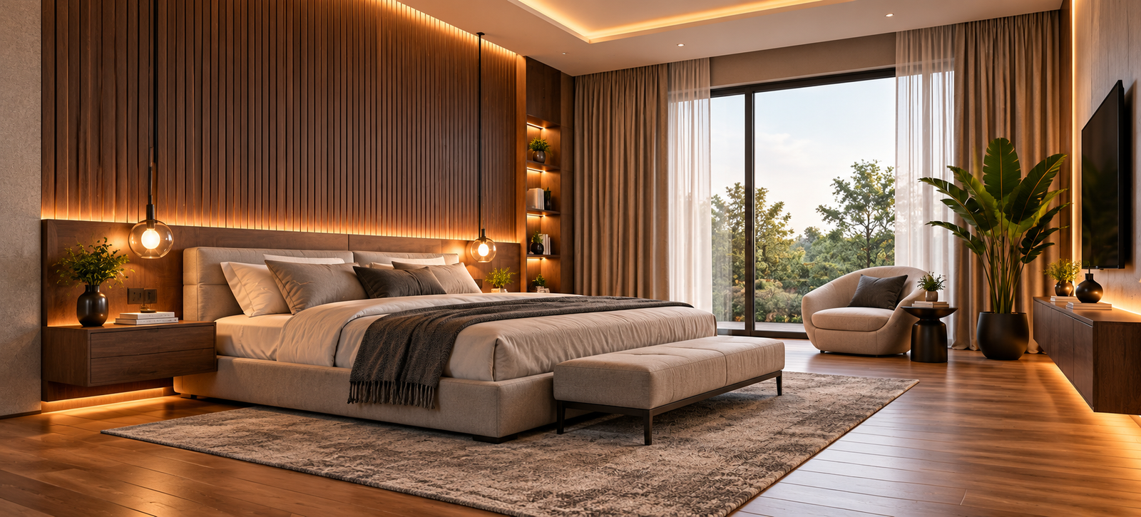 Home warm modern bedroom retreat
